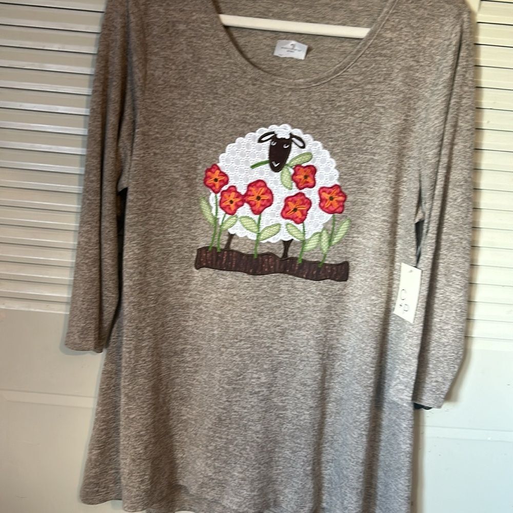 Cactus + Pearl 3/4 Sleeve Sheep‎ Shirt, size Large Brown - Picture 5 of 7